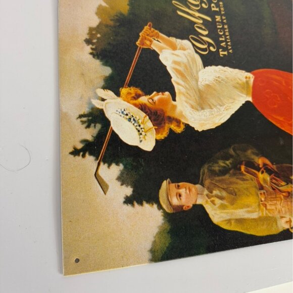 Metal Golf Girl Wall Sign VTG Talcum Powder Ad Bathroom Decor Victorian Golfer - Picture 3 of 10